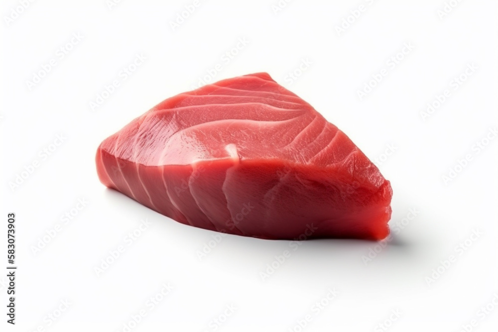 Fresh tuna fillet. Slices of raw tuna steak. Generative AI. Fresh pink fish tuna fillet meat