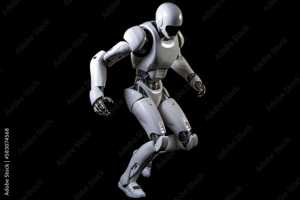 Advanced futuristic smart technology software. Artificial intelligence humanoid, cyborg, robot ready to run on empty background. Advanced futuristic smart technology software. Artificial intelligence humanoid, cyborg, robot ready to run on empty background.