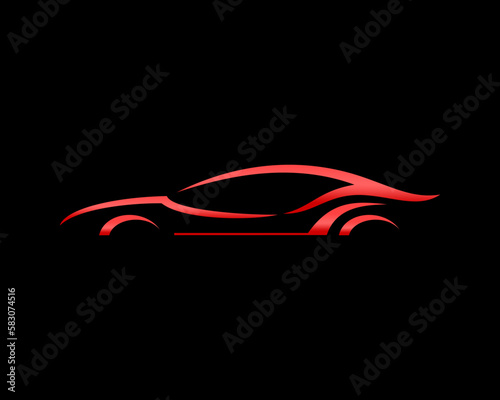 Car line in red vector illustration logo