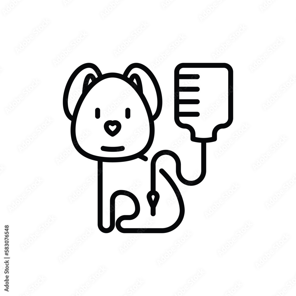 Vet clinic, blood transfusion for pet. Dog with blood bag. Thin line icon. Vector illustration. Vet clinic, blood transfusion for pet. Dog with blood bag. Thin line icon. Vector illustration.
