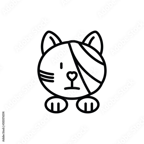 Cat injured, eye bandage. Veterinary clinic. Thin line icon, medical halp for pets. Vector illustration.