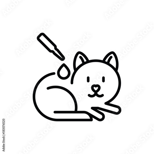 Cat parasite treatment. Vet clinic. Drops for external use. Thin line icon. Vector illustration.