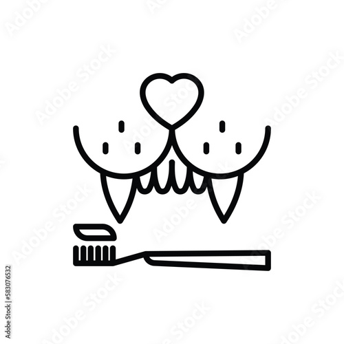 Pet brushing teeth, grooming service. Veterinary clinic. Thin line icon. Vector illustration.
