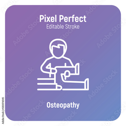 Osteopathy thin line icon. Physiotherapy, arthritis treatment. Massage. Pixel perfect, editable stroke. Vector illustration.