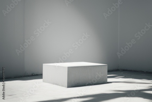grey rectangle podium on dark background with spotlights. pedestal for product display 3d rendered © shital