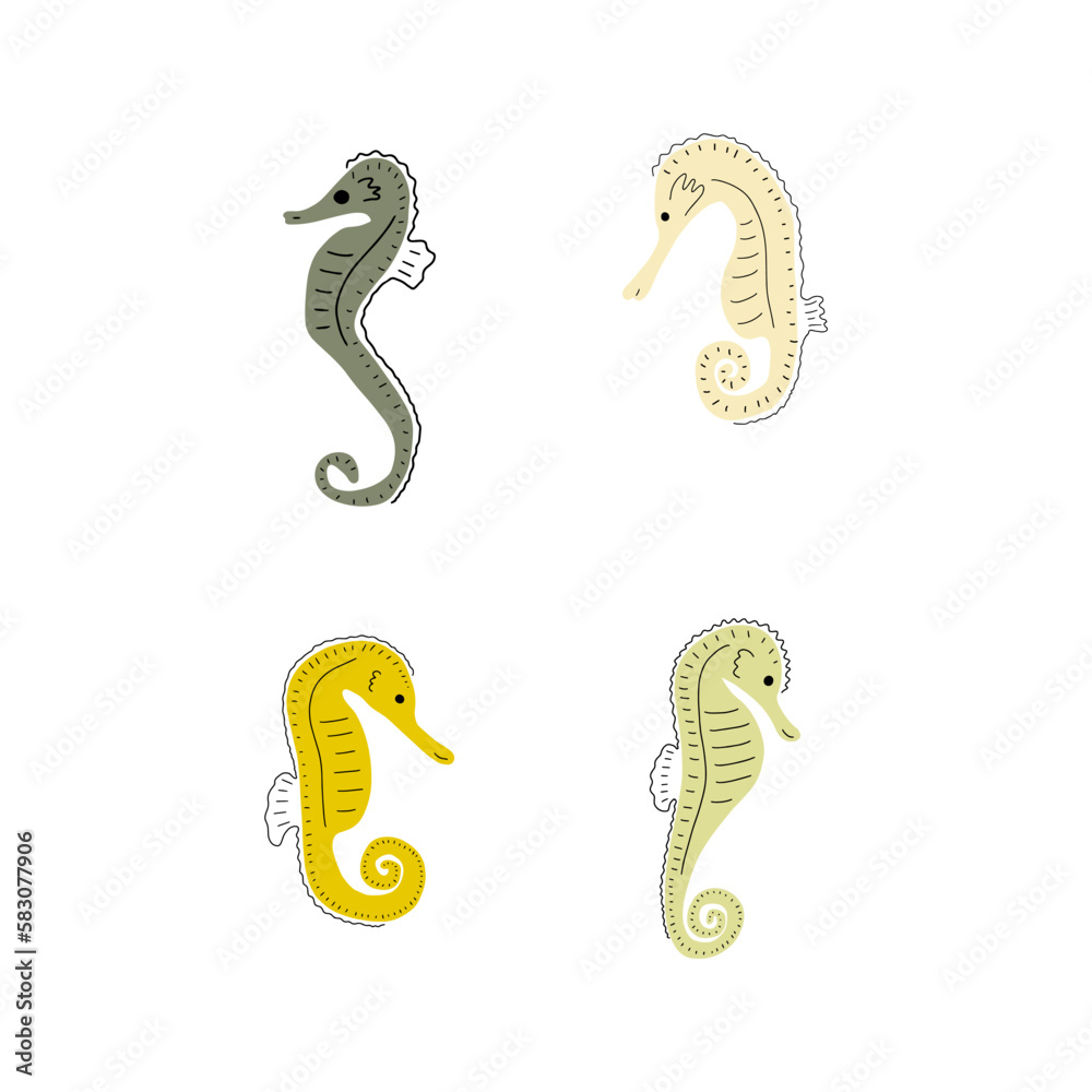 Naklejka premium Seahorse Character sea animal on deep background. Wild life illustration. Underwear world. Vector illustration.
