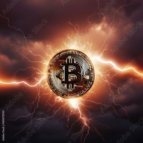 3D Bitcoin lightning created with generative AI