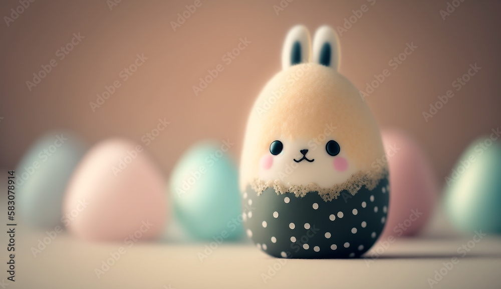 Obraz premium Kawaii easter bunny with easter eggs created with Generative AI