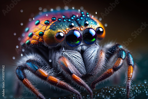 macro view of a colorful spider, generative AI
