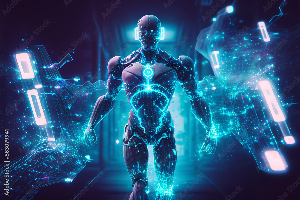 Robot using machine learning to identify human big data technology from people in a virtual environment using artificial intelligence software, computer Generative AI stock illustration image Robot using machine learning to identify human big data technology from people in a virtual environment using artificial intelligence software, computer Generative AI stock illustration image