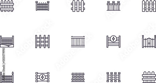 Fence concept. Collection of modern high quality fence line icons. Editable stroke. Premium linear symbol for web sites, flyers, banners, online shops and companies.