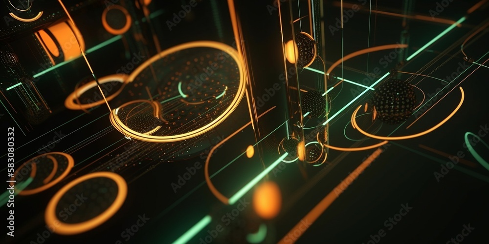 Fototapeta premium Abstraktes Hintergrund Motiv im futuristischem Design, Farbe Grün Gelb, ai generativ