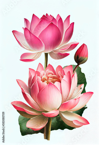 Pink lotus flower drawing isolated on white background. Watercolor  hand drawn style  ai generation