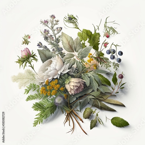 Journey Through the Season: A Midsummer Bouquet on a Clean White Background.