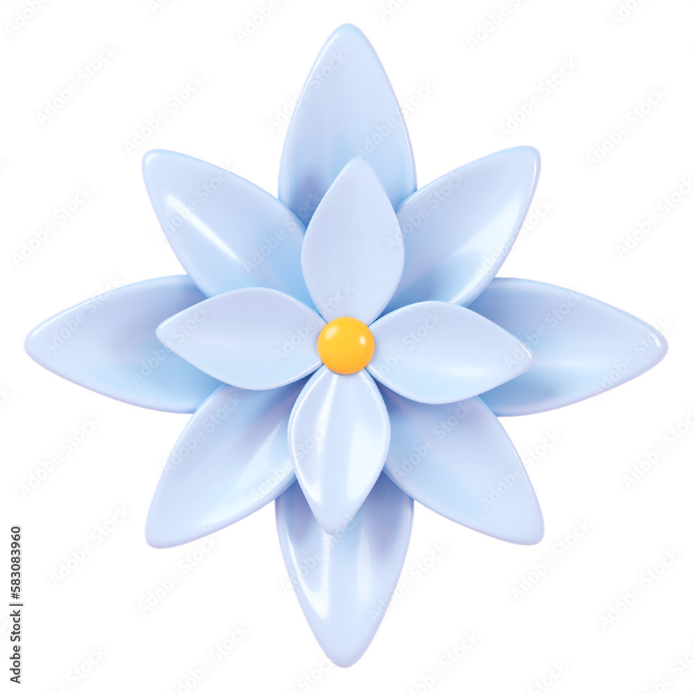 Blue flower isolated on background. 3D rendering.