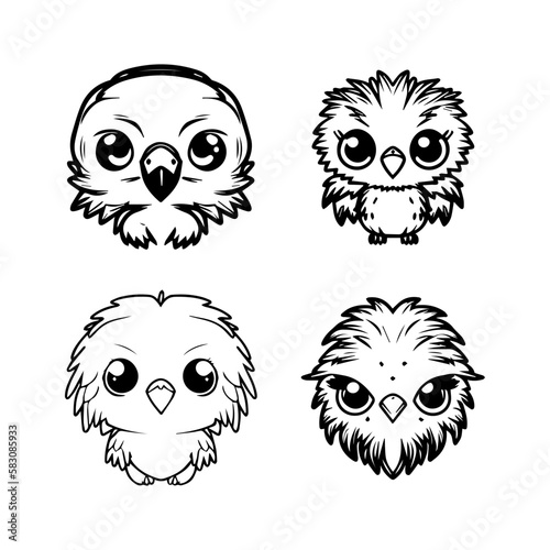 A collection set of cute anime eagle head logo designs  featuring various Hand drawn line art illustrations perfect for any creative project