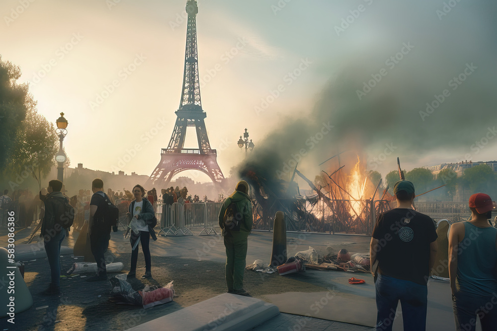 Demonstration and Riots in Paris France - AI Generated
