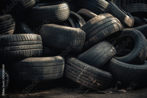 Stack of old used car tires created with AI 