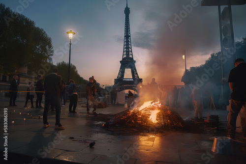Demonstration and Riots in Paris France - AI Generated © clara