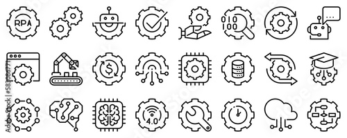 Line icons about process automation on transparent background with editable stroke.
