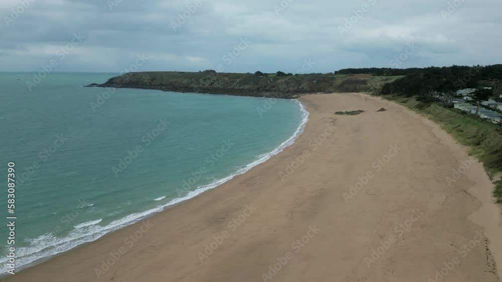 Deserted Chevrets beach, Saint-Coulomb in Brittany, France. Aerial drone panoramic view Deserted Chevrets beach, Saint-Coulomb in Brittany, France. Aerial drone panoramic view