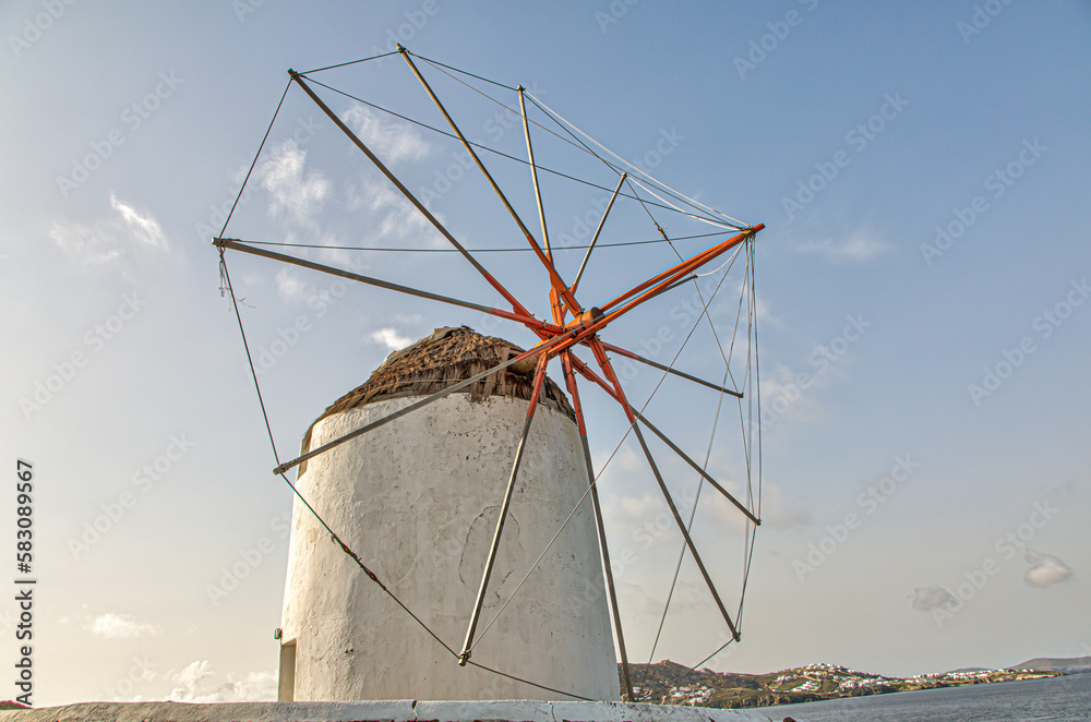 The famous windmills in Mykonos, Cyclades Greece