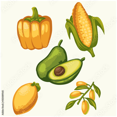 yellow green fresh vegetables in white background vector style illustration