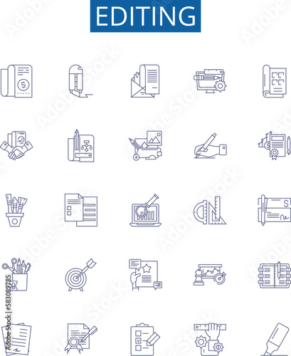 Editing line icons signs set. Design collection of Edit, Revise, Modify, Adjust, Tweak, Refine, Polish, Correct outline concept vector illustrations