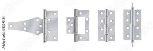 Section of steel door hinges. Door hinges vector photo