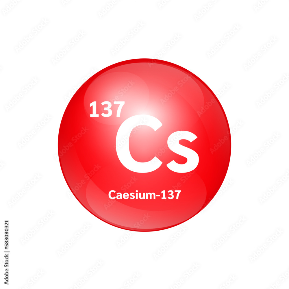 Toxic radioactive Icon structure caesium 137 or radiocaesium circle color waste red. Dangerous