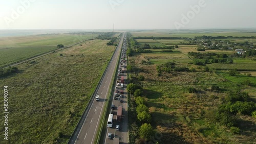 View of the traffic jam on the road from above