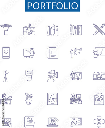 Portfolio line icons signs set. Design collection of Portfolio, Investment, Assets, Funds, Risk, Returns, Securities, Holdings outline concept vector illustrations