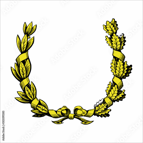 laurel wreath and ribbon Laurel leafs wreath, olive branches and round floral ornament frames vectora simple, Abstract, logo, line logo, icon, vector design. symbol logo, design concept photo