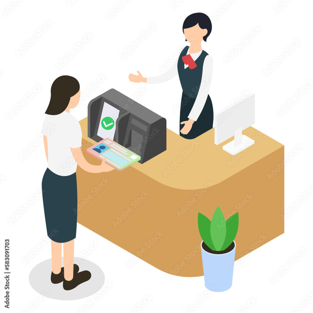 マイナンバーカードによるオンライン資格確認のアイソメトリックイラスト マイナンバーカードによるオンライン資格確認のアイソメトリックイラスト