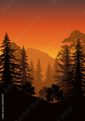 Landscape, Trees and Mountains