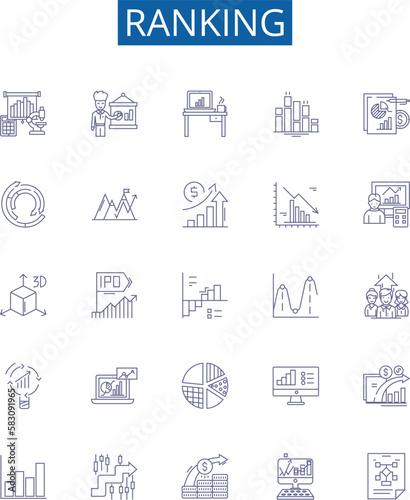 Ranking line icons signs set. Design collection of Ranking, Rank, Place, Position, Order, Score, Classify, Grade outline concept vector illustrations photo
