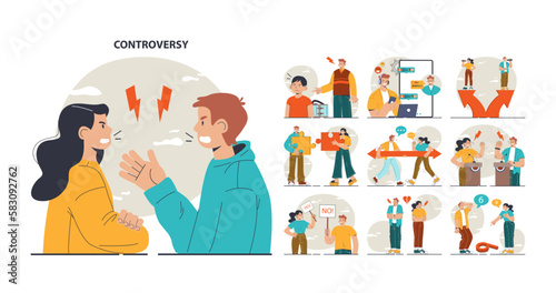 Controversy or disagreement concept set. Troubled communication