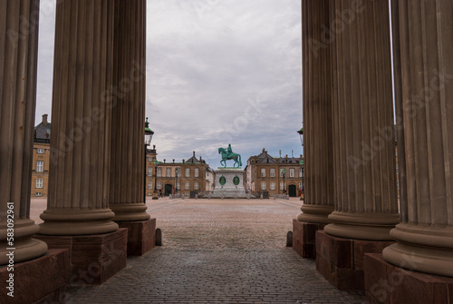 Amalienborg Square with the equestrian statue of the King Frederick V of Denmark, city center of Copenhagen