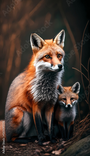 fox and baby fox. Generative AI