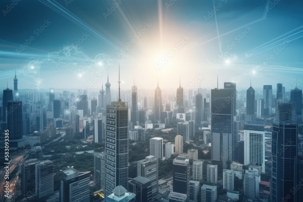 Energy of fractal realms, network concept, city at night, generative ai Energy of fractal realms, network concept, city at night, generative ai