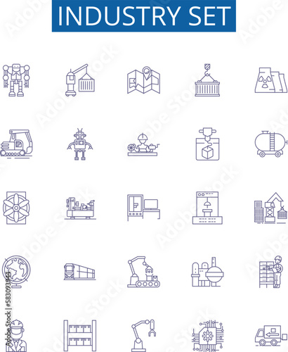Industry set line icons signs set. Design collection of Factory, Industrial, Manufacturing, Business, Trade, Plant, Workshop, Production outline concept vector illustrations