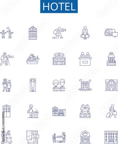 Hotel line icons signs set. Design collection of Hotel, Accommodation, Lodging, Resort, Inn, Suites, Booking, Vacation outline concept vector illustrations
