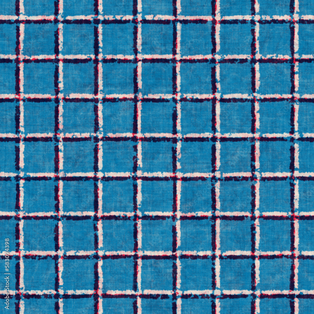 Beige, Blue and Red Watercolor-Dyed Effect Textured Checked Pattern Beige, Blue and Red Watercolor-Dyed Effect Textured Checked Pattern