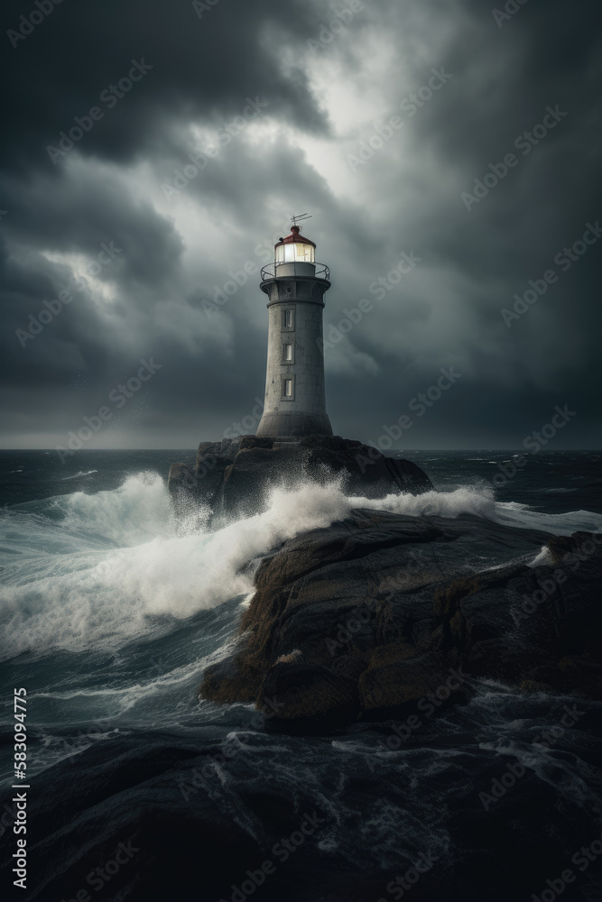 Lighthouse during storm created with AI	