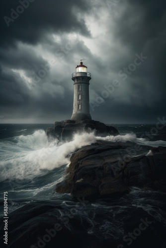 Lighthouse during storm created with AI 
