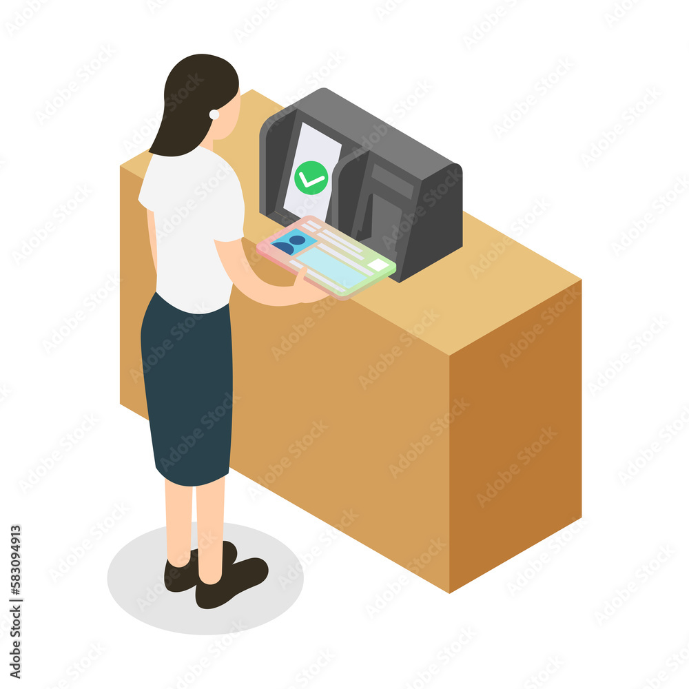マイナンバーカードによるオンライン資格確認のアイソメトリックイラスト マイナンバーカードによるオンライン資格確認のアイソメトリックイラスト
