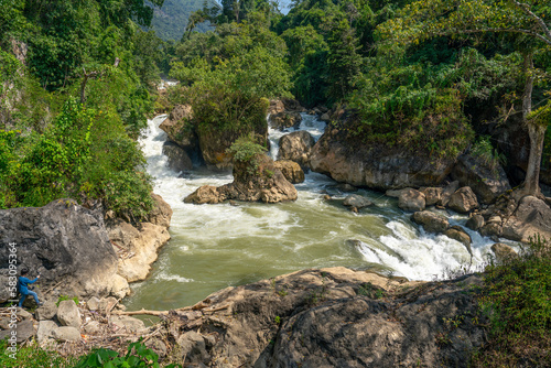 Fototapeta Naklejka Na Ścianę i Meble -  Northern Vietnam, Dau Dang waterfall part of the Nang River. Tuyen Quang Province