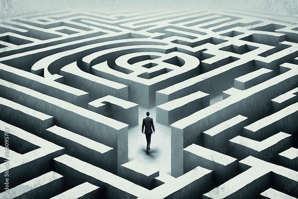 © pieter - Maze and businessman illustration, opportunities, goals, dilemma & choice, Generative AI