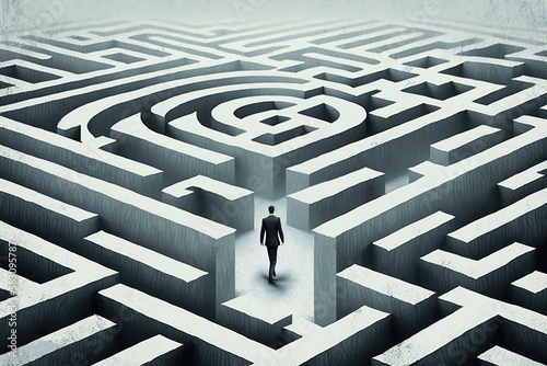 Maze and businessman illustration, opportunities, goals, dilemma & choice, Generative AI photo