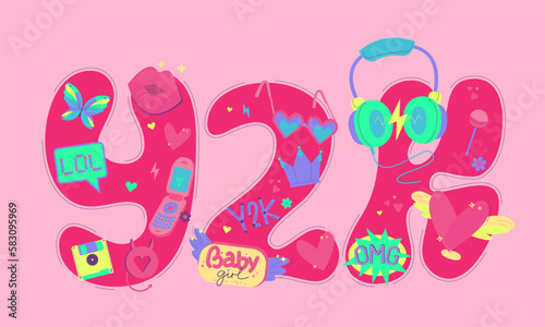 Y2K colorful image. Creative lettering. Vector illustration photo